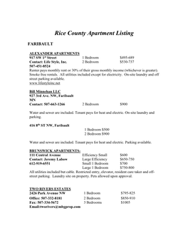 Rice County Apartment Listing