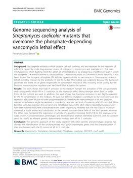 Genome Sequencing Analysis of Streptomyces Coelicolor Mutants That Overcome the Phosphate-Depending Vancomycin Lethal Effect Fernando Santos-Beneit1,2