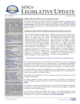 Maco LEGISLATIVE UPDATE VOLUME 25, NO