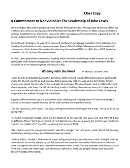 Class Copy a Commitment to Nonviolence: the Leadership of John Lewis