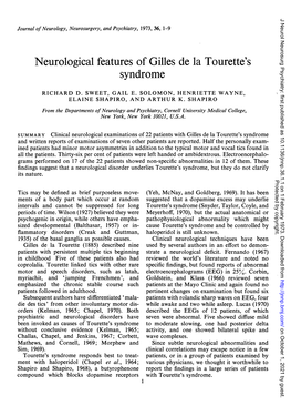 Neurological Features of Gilles De La Tourette's Syndrome