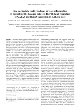 Fine Particulate Matter Induces Airway Inflammation by Disturbing the Balance Between Th1/Th2 and Regulation of GATA3 and Runx3 Expression in BALB/C Mice