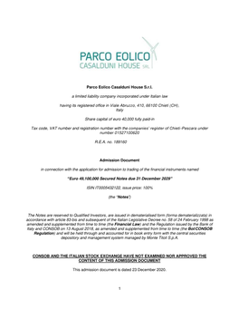 1 Parco Eolico Casalduni House S.R.L. a Limited Liability Company