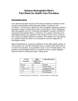 Arizona Hemoglobin Bart's Fact Sheet for Health Care Providers