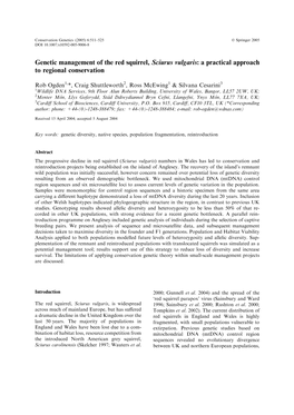 Genetic Management of the Red Squirrel, Sciurus Vulgaris: a Practical Approach to Regional Conservation