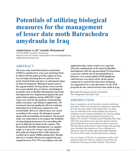 Potentials of Utilizing Biological Measures for the Management of Lesser Date Moth Batrachedra Amydraula in Iraq