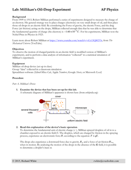 Lab: Millikan's Oil-Drop Experiment AP Physics