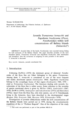 Juvenile Trematomus Bernacchii and Pagothenia Brachysoma (Pisces, Nototheniidae) Within Krill Concentrations Off Balleny Islands (Antarctic)*)