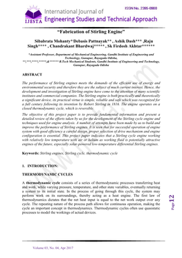 “Fabrication of Stirling Engine”