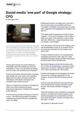 Social Media 'One Part' of Google Strategy: CFO 21 November 2010