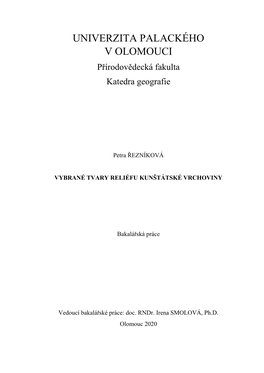 UNIVERZITA PALACKÉHO V OLOMOUCI Přírodovědecká Fakulta Katedra Geografie