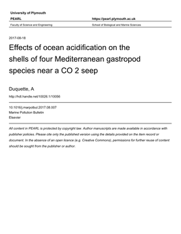 Effects of Ocean Acidification on the Shells of Four Mediterranean Gastropod Species Near a CO 2 Seep