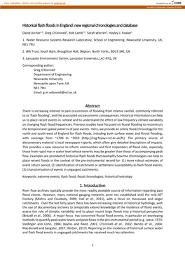 Historical Flash Floods in England: New Regional Chronologies and Database