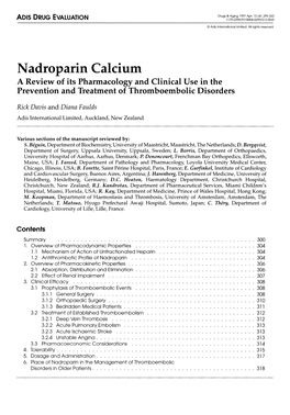 Nadroparin Calcium a Review of Its Pharmacology and Clinical Use in the Prevention and Treatment of Thromboembolic Disorders