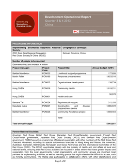 Development Operational Report Quarter 3 & 4 2013 China