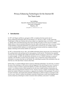 Privacy Enhancing Technologies for the Internet III: Ten Years Later