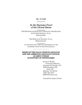 In the Supreme Court of the United States ______THE PROTESTANT EPISCOPAL CHURCH in the DIOCESE of SOUTH CAROLINA, ET AL., PETITIONERS, V