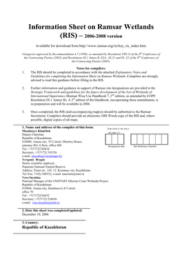 Information Sheet on Ramsar Wetlands (RIS) – 2006-2008 Version