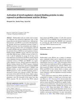 Activation of Sterol Regulatory Element‑Binding Proteins in Mice Exposed to Perfluorooctanoic Acid for 28 Days