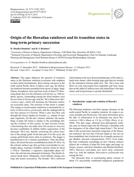 Origin of the Hawaiian Rainforest and Its Transition States in Long-Term