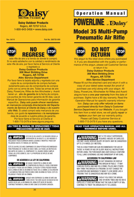 DO NOT RETURN NO REGRESE Model 35 Multi-Pump Pneumatic Air Rifle