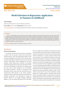 Model Selection in Regression: Application to Tumours in Childhood
