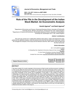 Role of the Fiis in the Development of the Indian Stock Market: an Econometric Analysis