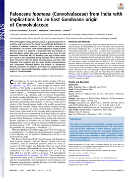 From India with Implications for an East Gondwana Origin of Convolvulaceae