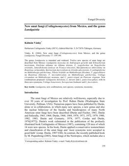 New Smut Fungi (Ustilaginomycetes) from Mexico, and the Genus Lundquistia