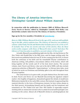 The Library of America Interviews Christopher Carduff About William Maxwell