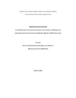 Uganda Private Power Generation (Bujagali) Project and Submitted Its Investigation Report to the Board on August 29, 2008