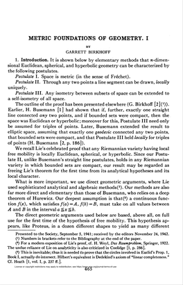 Metric Foundations of Geometry. I