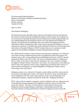 The Honourable Pablo Rodriguez Minister of Canadian Heritage and Multiculturalism House of Commons Ottawa, Ontario Canada K1A 0A6