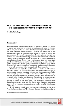 Gender Interests in Two Indonesian Women's Organizations 1