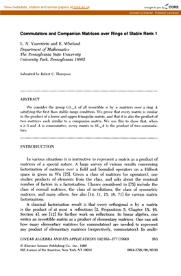 Commutators and Companion Matrices Over Rings of Stable Rank 1