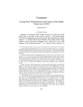 Crying Foul: Whistleblower Provisions of the Dodd-Frank Act of 2010