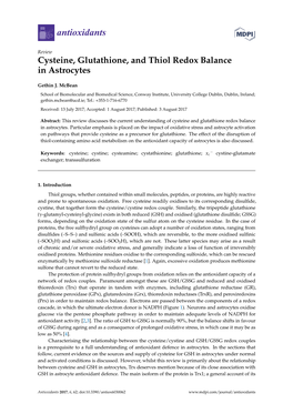 Cysteine, Glutathione, and Thiol Redox Balance in Astrocytes