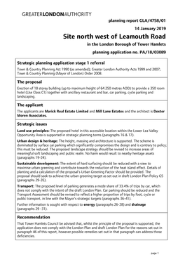 Site North West of Leamouth Road in the London Borough of Tower Hamlets Planning Application No