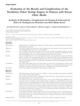 Evaluation of the Results and Complications of the Ventilation Tubes’ Setting Surgery in Patients with Serous Otitis Media