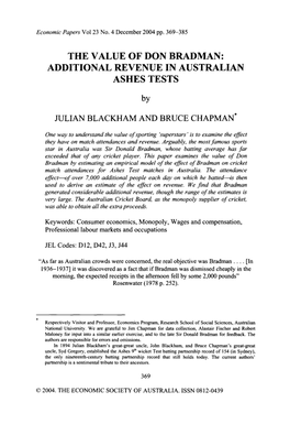 The Value of Don Bradman: Additional Revenue in Australian Ashes Tests