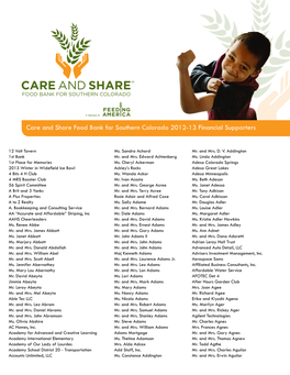 Care and Share Food Bank for Southern Colorado 2012-13 Financial Supporters