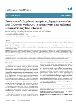 Prevalence of Ureaplasma Urealyticum, Mycoplasma Hominis and Chlamydia Trachomatis in Patients with Uncomplicated Recurrent Urin