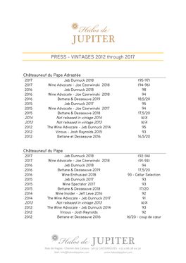 PRESS - VINTAGES 2012 Through 2017