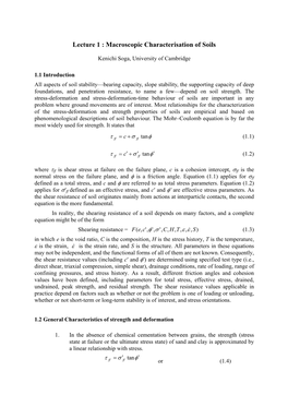 Lecture 1 : Macroscopic Characterisation of Soils