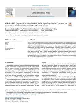 CSF-Apoer2 Fragments As a Read-Out of Reelin Signaling Distinct Patterns