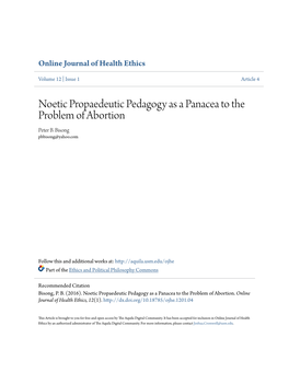 Noetic Propaedeutic Pedagogy As a Panacea to the Problem of Abortion Peter B