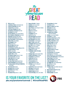 IS YOUR FAVORITE on the LIST? Pbs.Org/Greatamericanread | #Greatreadpbs