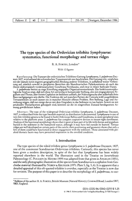 The Type Species of the Ordovician Trilobite Symphysurus: Systematics, Functional Morphology and Terrace Ridges