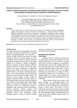 Genetic Diversity Resources, Distribution and Present Ecological Status of Fifteen New Records of Orchid Species to Assam of Eastern Himalaya