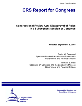 Congressional Review Act: Disapproval of Rules in a Subsequent Session of Congress